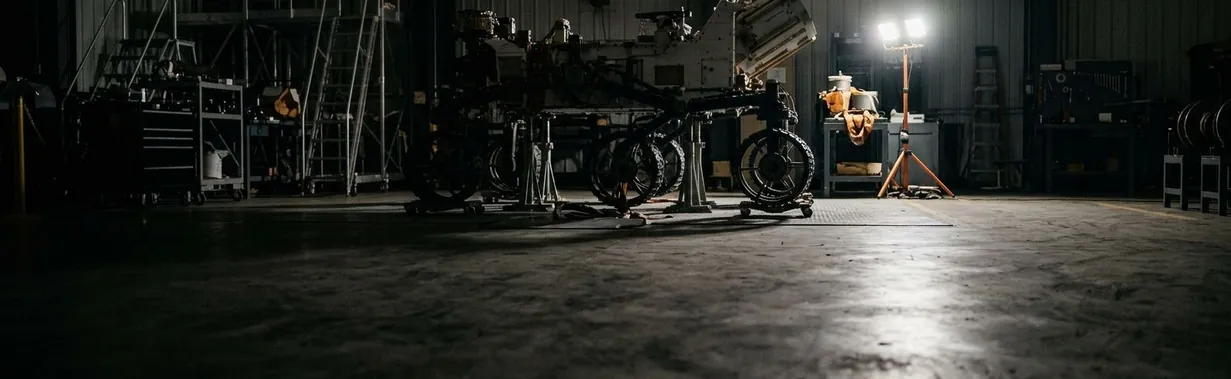 Rover chassis staged in the Tharsis Yard integration and test bay