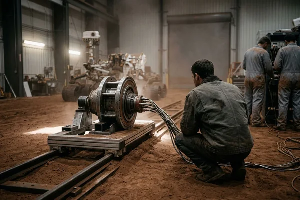 Engineer running a requalified hub under load in the closed-loop simulant arena